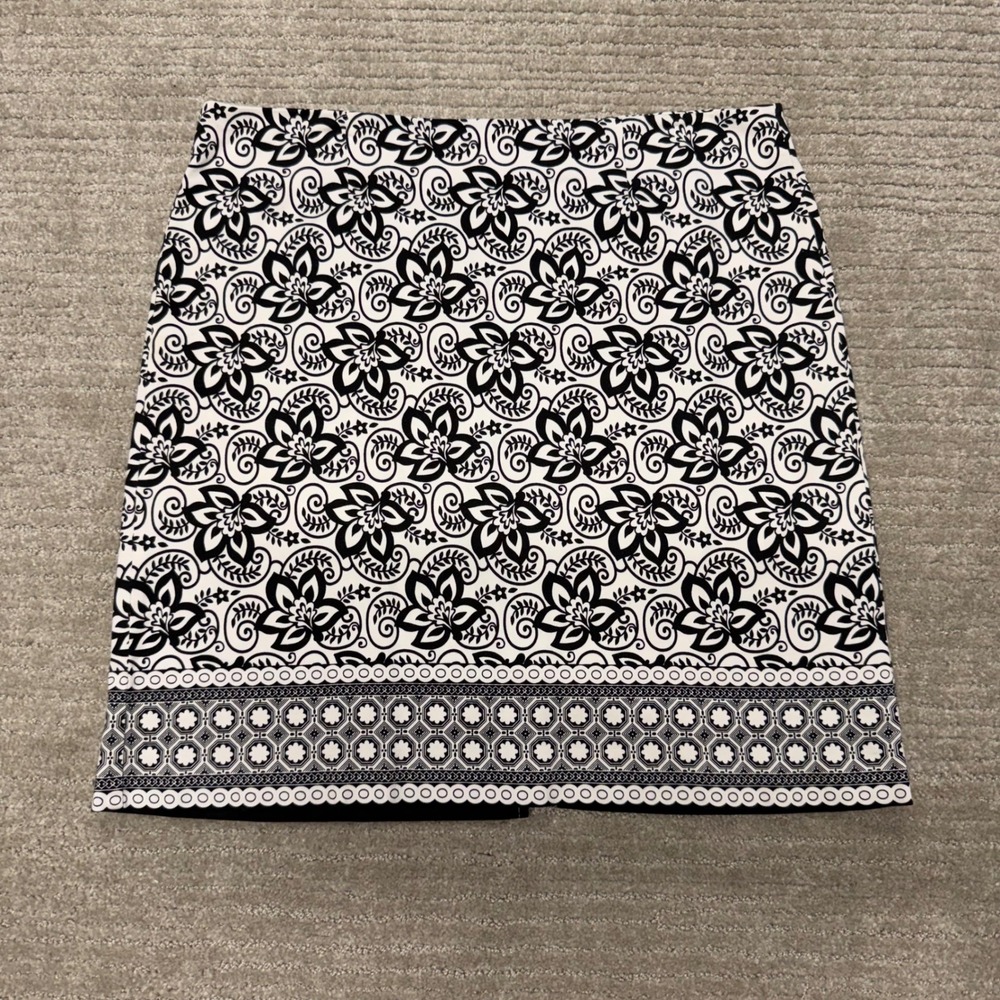 Geoffrey Beene Sport Womens Black White Floral Scroll Cotton Stretch Skirt 12